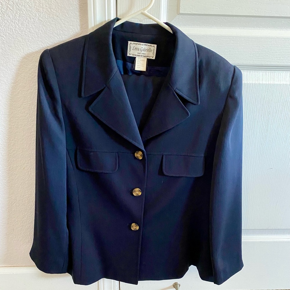 TWO-PIECE Vintage Navy Blue Skirt Suit